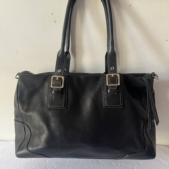 Y2K COACH VINTAGE HAMPTON LEATHER SATCHEL BLACK - Picture 2 of 10